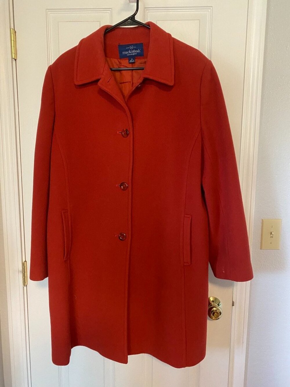 Mackintosh New England Burnt Orange Wool Blend Mid-Length Coat - Size 18